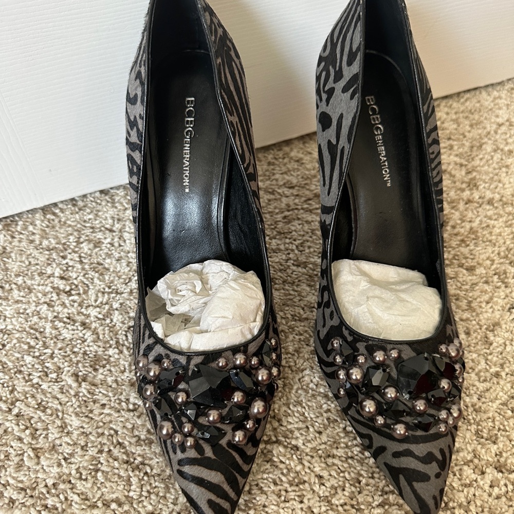 BCBGeneration Black and Gray Embellished Heels